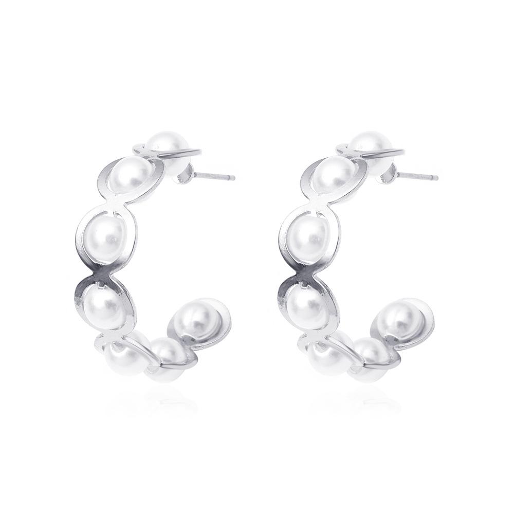 Ins geometric C-shaped hoop earrings female retro exaggerated personality metal braided earrings punk hip-hop earrings