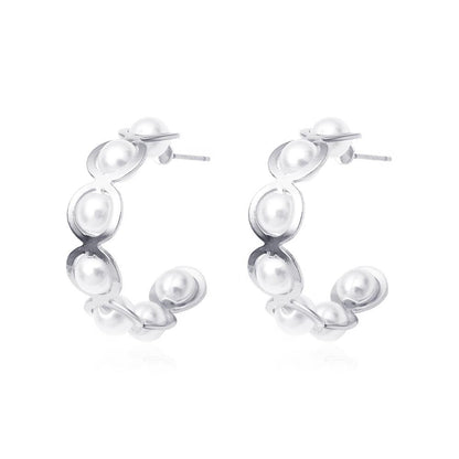 Ins geometric C-shaped hoop earrings female retro exaggerated personality metal braided earrings punk hip-hop earrings
