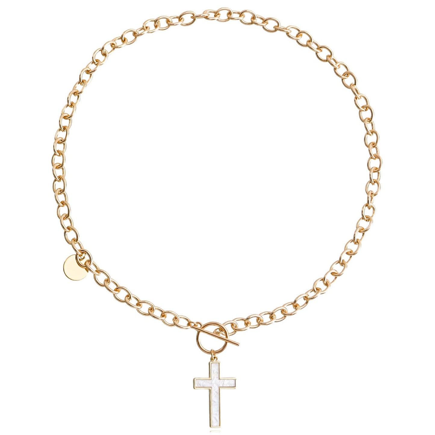 Jewelry punk exaggerated thick chain cross white mother-of-pearl pendant necklace female high-end clavicle chain