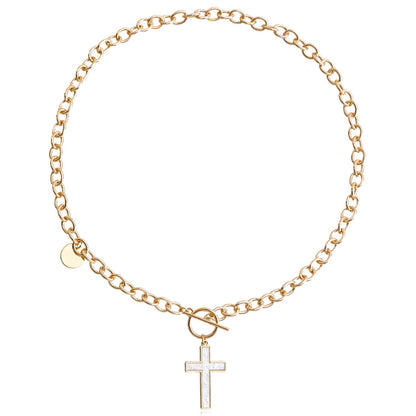 Jewelry punk exaggerated thick chain cross white mother-of-pearl pendant necklace female high-end clavicle chain