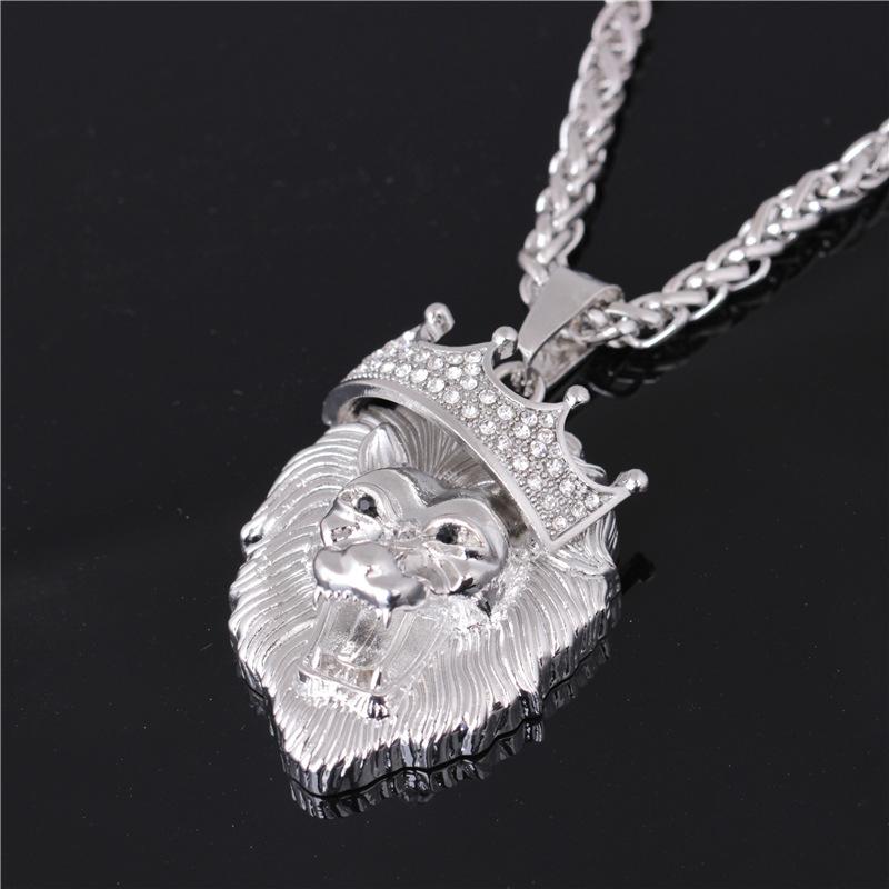 Diamond crown lion head hip hop luminous necklace men's unisex gold-plated hiphop luminous pendant