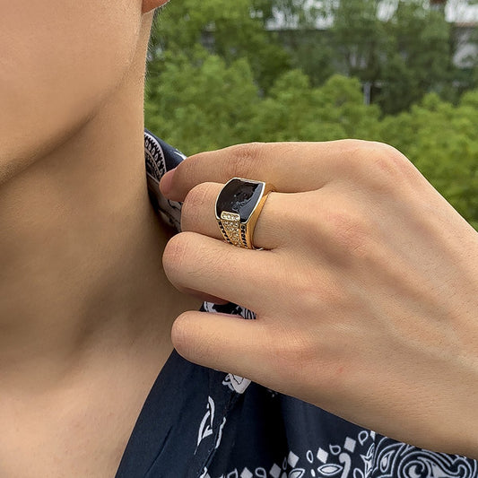 Jewelry hip-hop personality metal drop oil men's ring trend simple diamond index finger ring ring