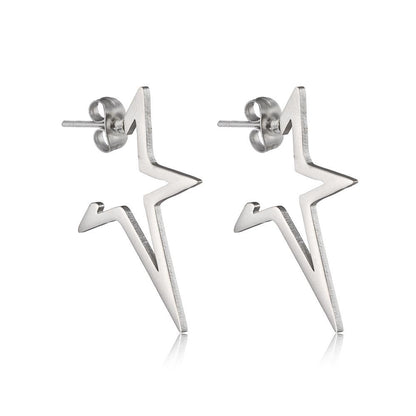 Men's Personality Simple and Versatile Stainless Steel Punk Irregular Pentagram Stud Earrings Earrings Earrings