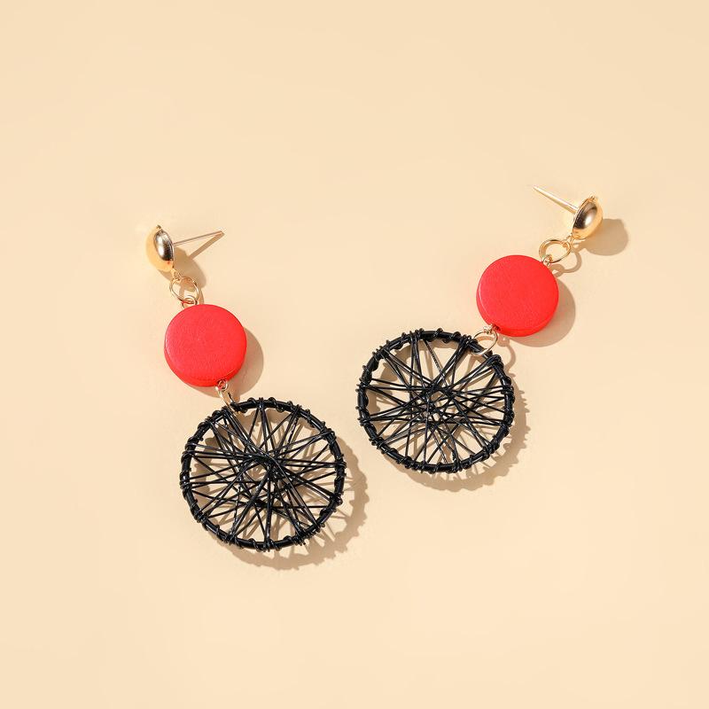 Creative net red same style wooden earrings femininity long geometric hollow woven earrings earrings