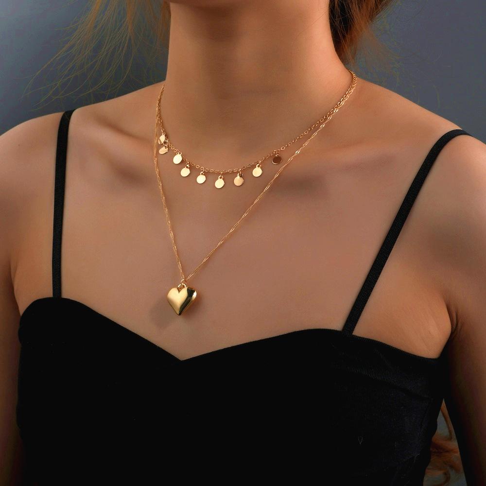 Fashion CCB Peach Heart Necklace Round Iron Clavicle Chain Necklace Ladies Jewelry