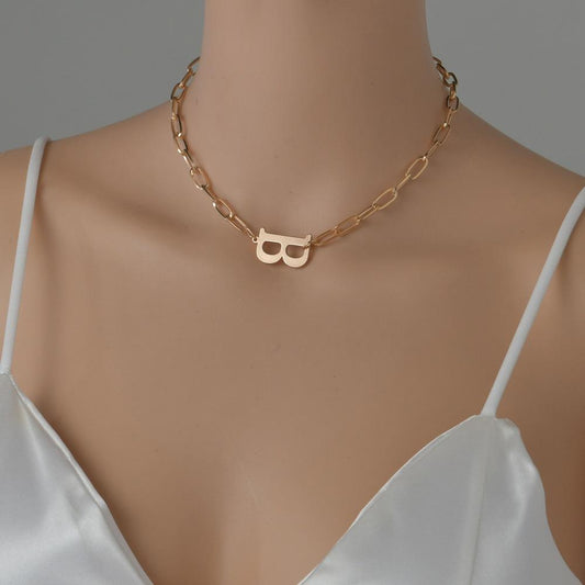 Personality simple temperament retro design sense B letter necklace short sweater chain geometric chain female