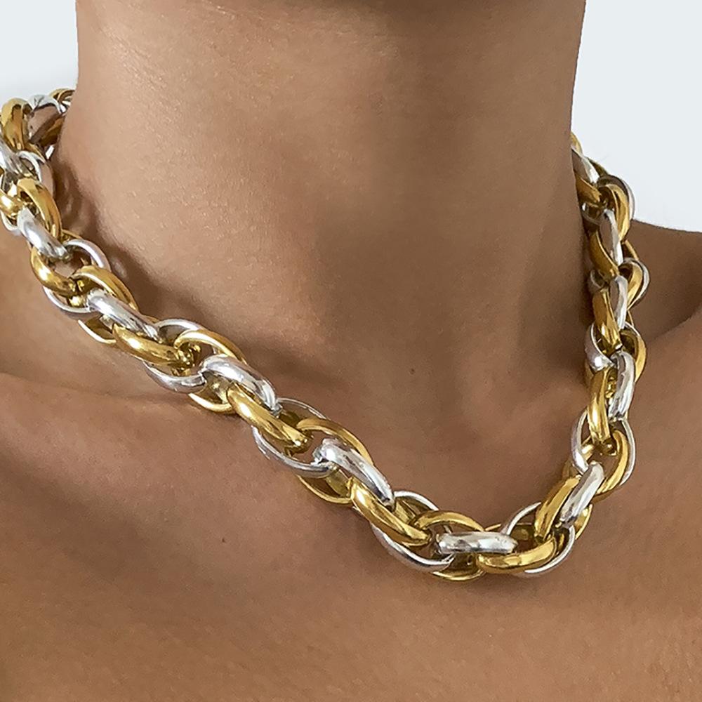 Jewelry Retro Metal Aluminum Chain Clavicle Necklace Fashion Trendy Geometric Mixed Color Braided Chain Necklace