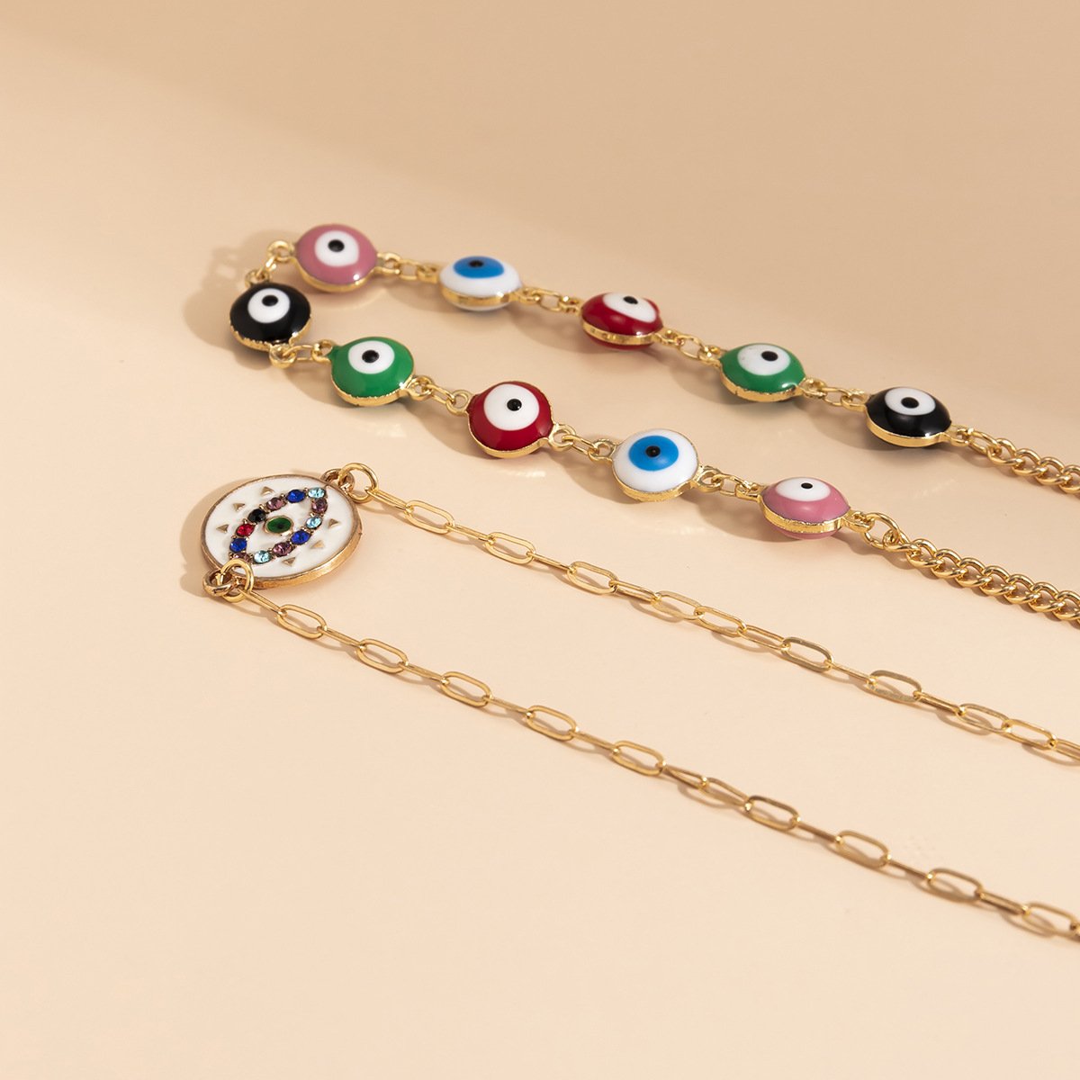 Jewelry Personality Sweet Cool Color Micro-set Eyes Double Layer Necklace Female Simple Cross Chain Necklace
