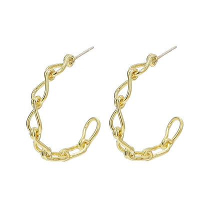 Minimalist metal C-shaped hollow chain earrings ins fashion letter C versatile trendy earrings for women