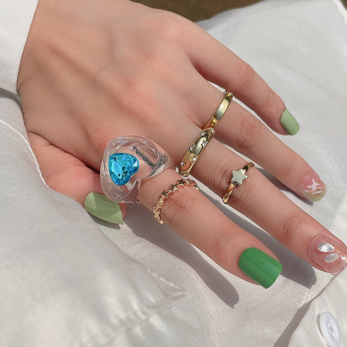 Jewelry Vintage Diamond Gem Heart Shaped Ring Set Simple Star Geometric Ring Jewelry