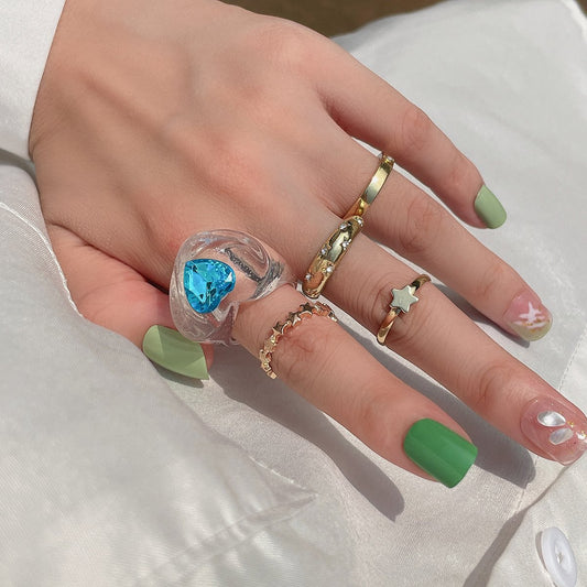 Jewelry Vintage Diamond Gem Heart Shaped Ring Set Simple Star Geometric Ring Jewelry