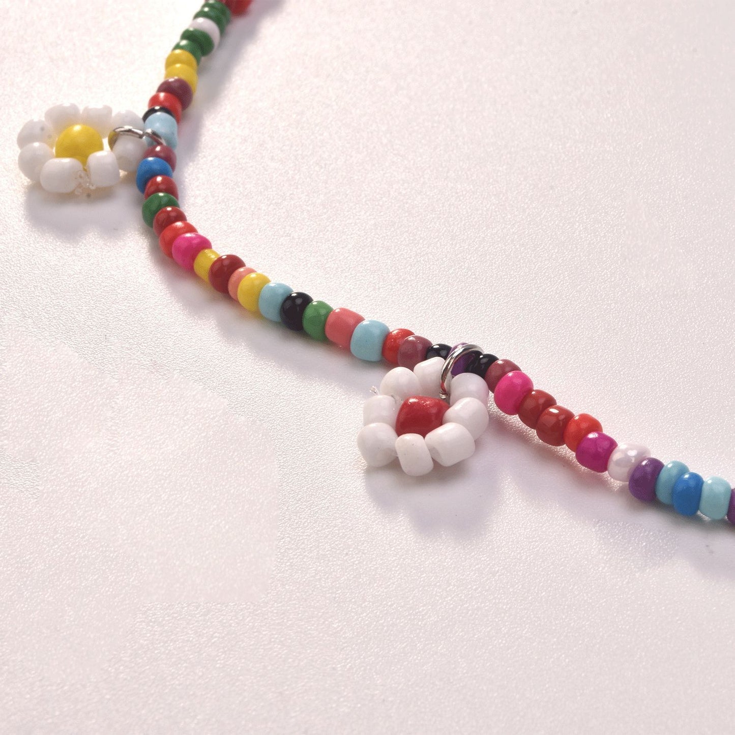 Jewelry Fashion Colorful Rice Beads Flower Pendant Necklace Female Simple Trendy Personality Popular Necklace