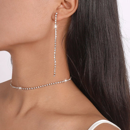 N139 Temperament niche earrings necklace rhinestone claw chain single-layer party dinner shining necklace earrings