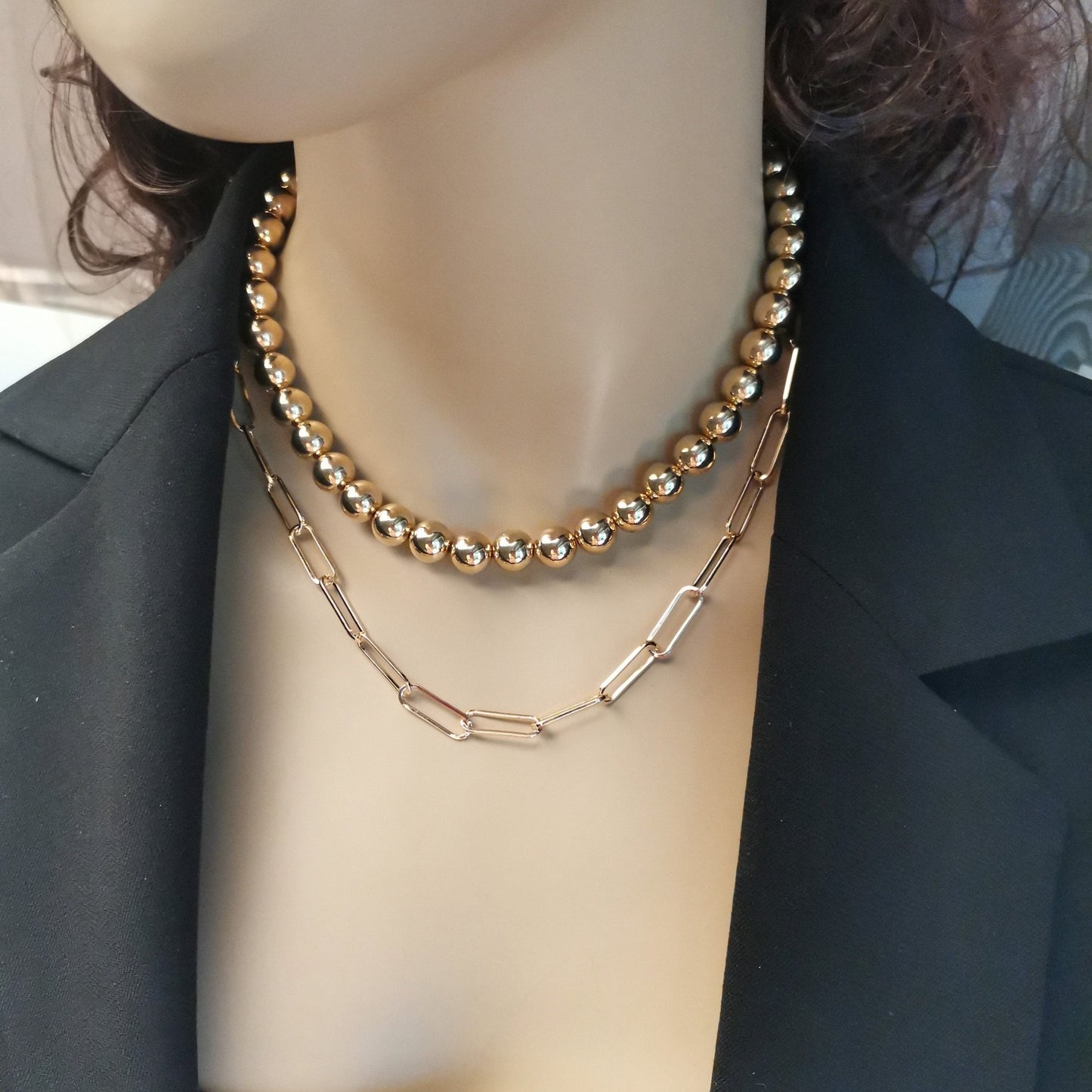 Jewelry Aluminum Alloy Bead Lock Chain Necklace Ladies Exaggerated Fashion Retro Multi-layered Necklace