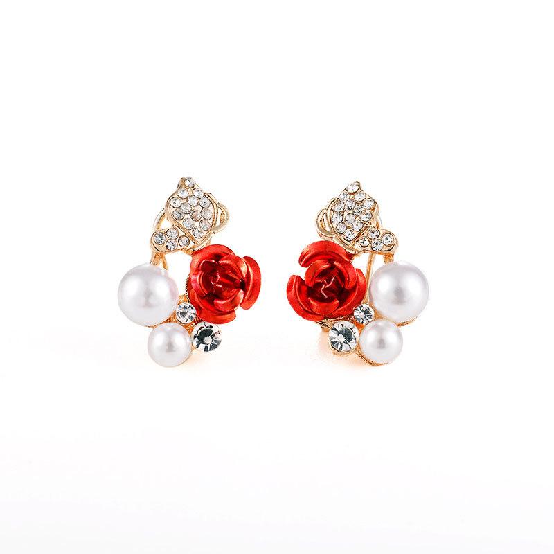 Ear Clip Temperament Exquisite Fashion Rhinestone Pearl Rose Butterfly Bridal Earbuckle Earrings