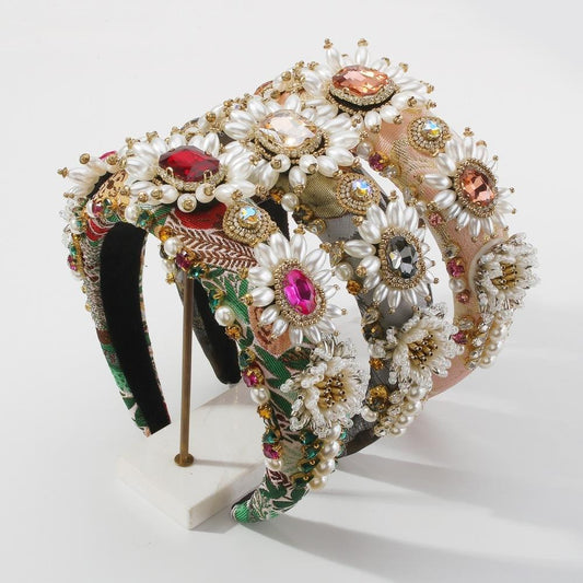 F3683 Baroque palace headband heavy industry diamond-encrusted fabric headband imitation pearl fashion light luxury hair accessories