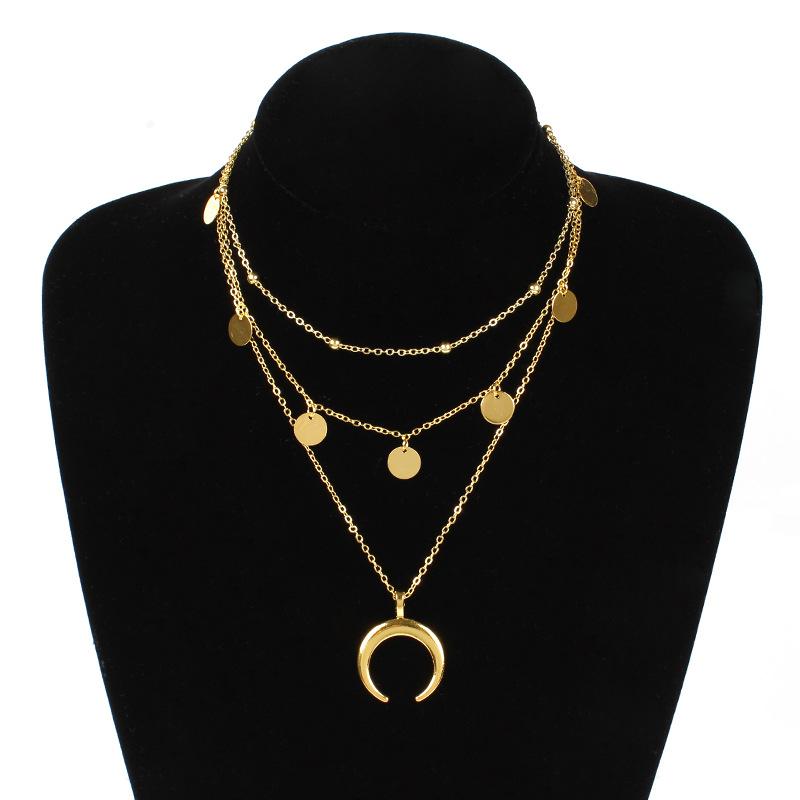 Fashion Jewelry Fashion Horn Circle Pendant Multilayer Bead Necklace For Women