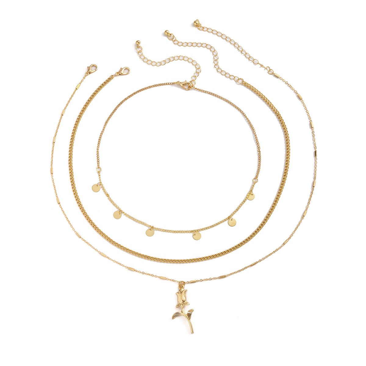 Jewelry Retro Sequin Metal Necklace Mix and Match Long Rose Pendant Chain Multilayer Necklace Women