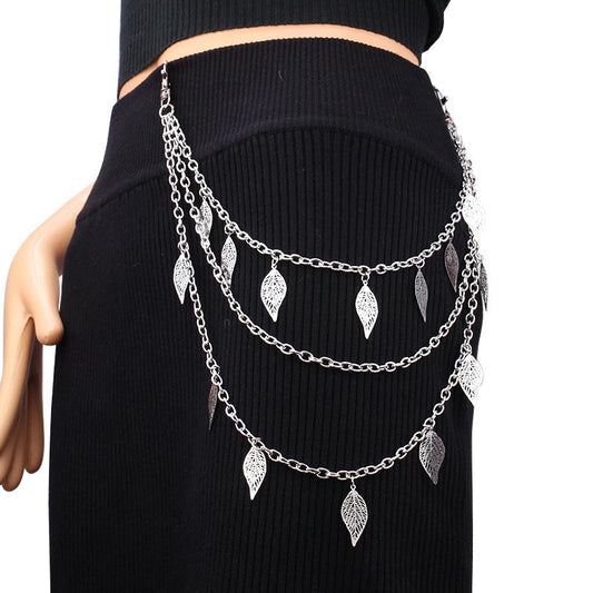 Jewelry Multilayer Fashion Retro Hollow Leaf Pants Chain Versatile Leaf Geometric Pendant Waist Chain