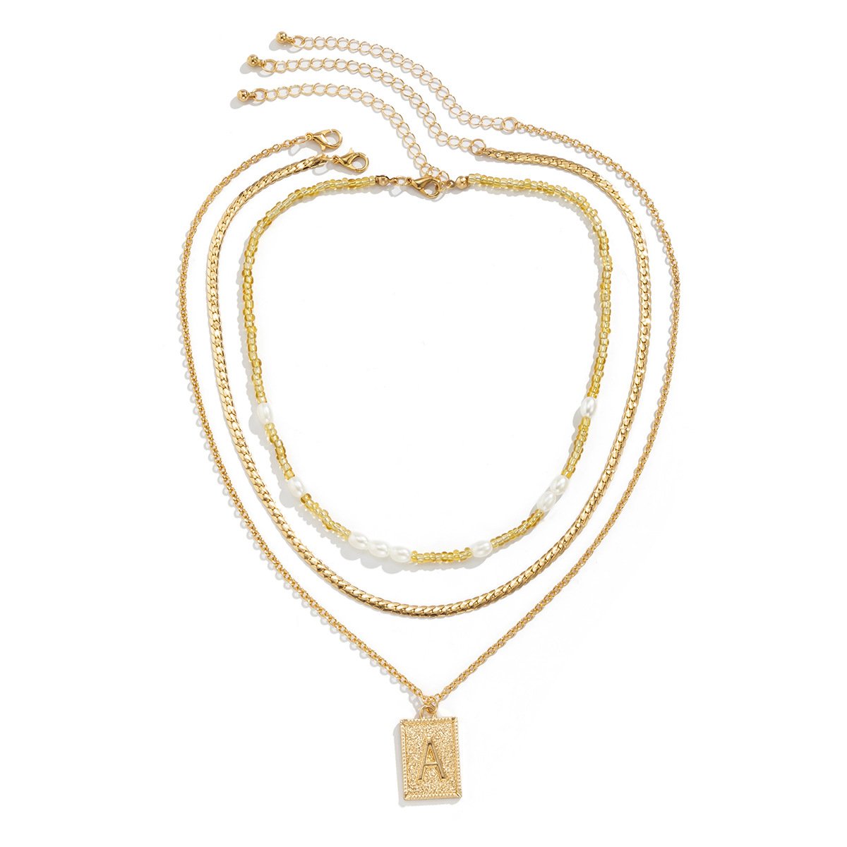 Simple Imitation Pearl Beads Clavicle Necklace Hip Hop Snake Bone Chain Metal Letter Tag Necklace