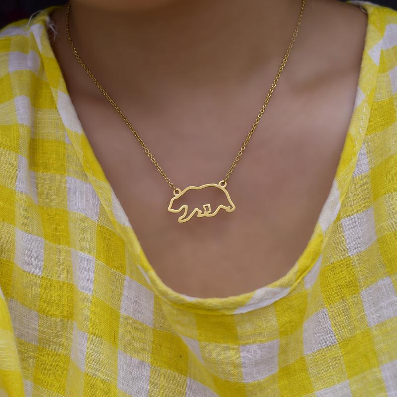 Titanium Steel Hollow Karaoke Bear Necklace Bear Clavicle Chain Women's Fashion Accessories Simple Cute First Jewelry Internet Celebrity