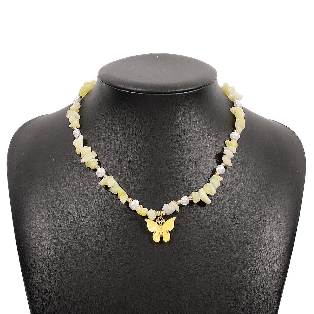 N9967 Net Red Necklace Female Xiaoxiang Retro Contrast Color Collarbone Necklace Imitation Pearl Butterfly Beaded Necklace