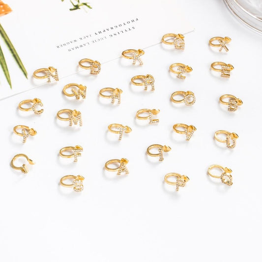 26 English letter ear clips French style simple ear bone clip cold temperament U-shaped earrings without ear piercing with diamonds