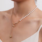 Retro imitation pearl stitching personality clavicle necklace simple geometric heart asymmetrical metal necklace ins