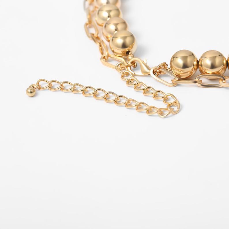 Jewelry Aluminum Alloy Bead Lock Chain Necklace Ladies Exaggerated Fashion Retro Multi-layered Necklace