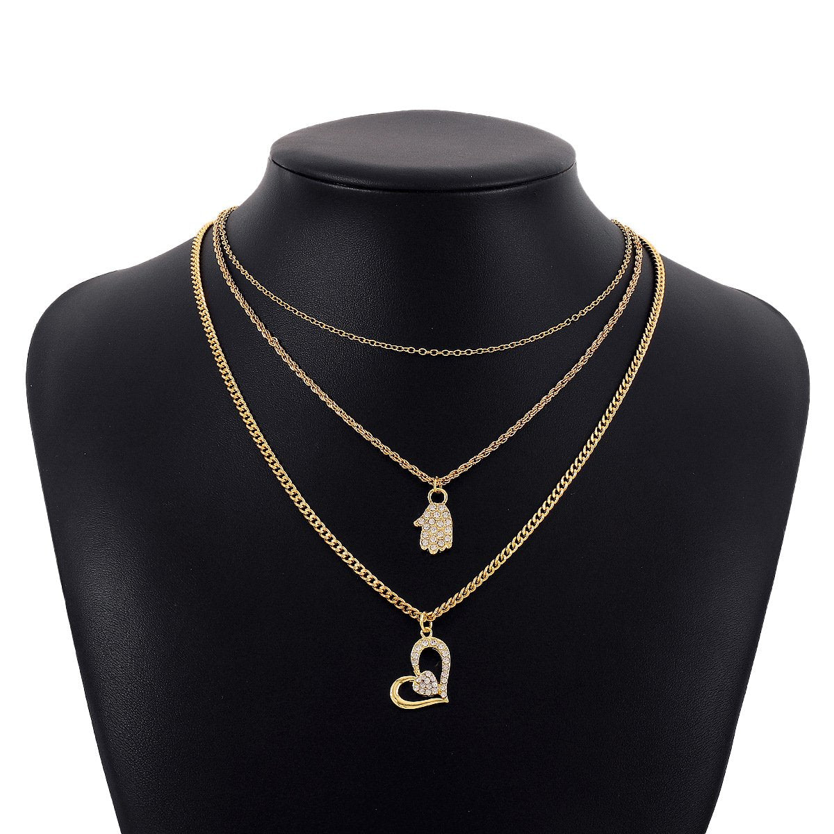 N1192 Hip Hop Multi-Layered Necklace Women's Love Palm Micro-inlaid Metal Personality Sweet Necklace