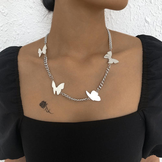 N8668 Jewelry Fashion Cool Hip Hop Chain Necklace Personality Retro Creative Simple Butterfly Necklace Female