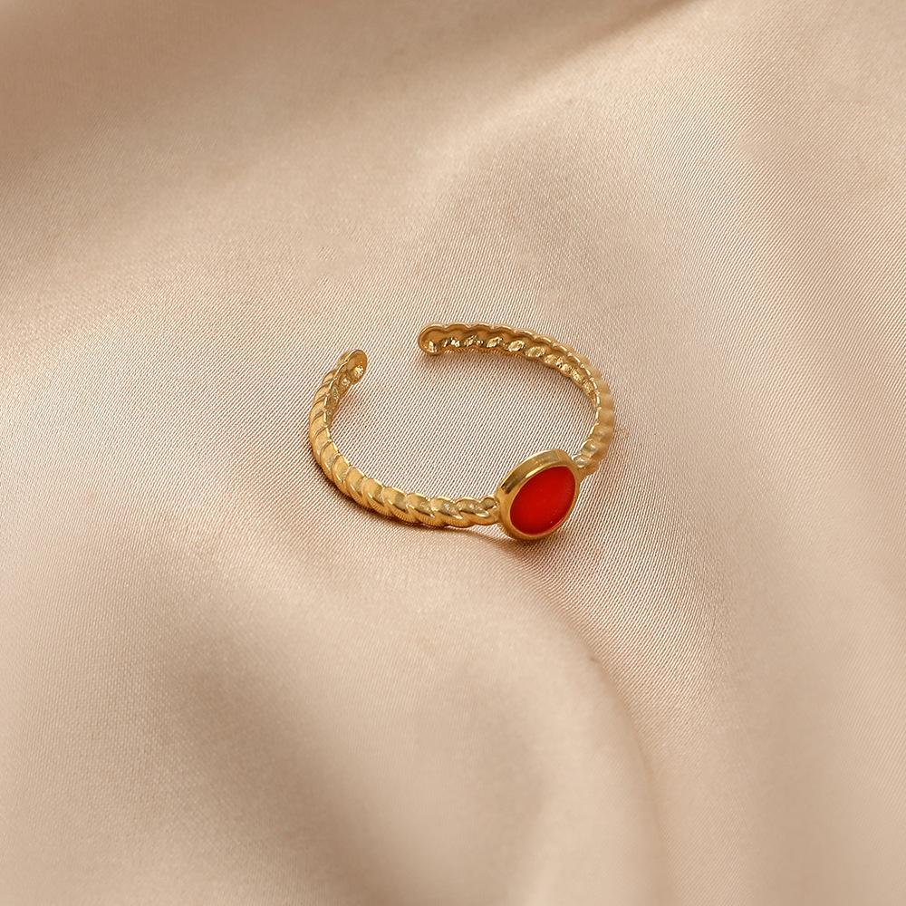 Simple fashion stainless steel dripping oil round sapphire blue open ring original personality female jewelry