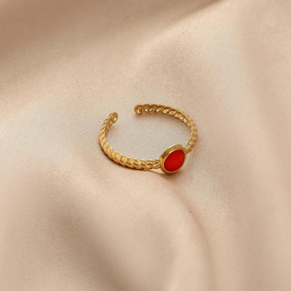 Simple fashion stainless steel dripping oil round sapphire blue open ring original personality female jewelry