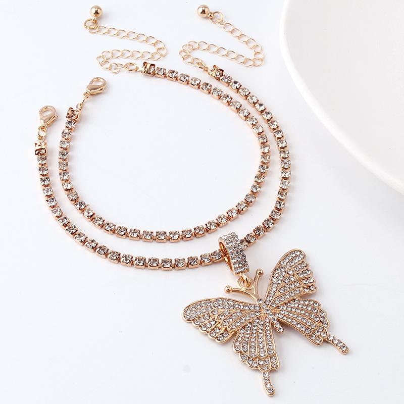 Jewelry Simple Temperament Copper Claw Chain Chain Hand Decoration Fashion Street Shoot Double Big Butterfly Set Chain Bracelet