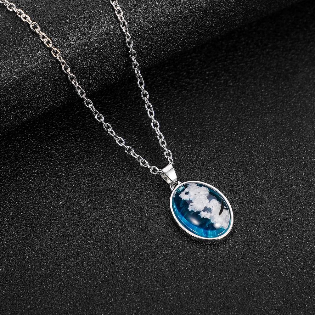 ETSY Creative Handmade Jewelry Blue Sky White Cloud Eagle Pendant Oval Transparent Resin Necklace