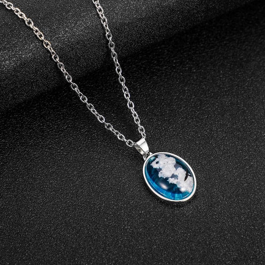 ETSY Creative Handmade Jewelry Blue Sky White Cloud Eagle Pendant Oval Transparent Resin Necklace