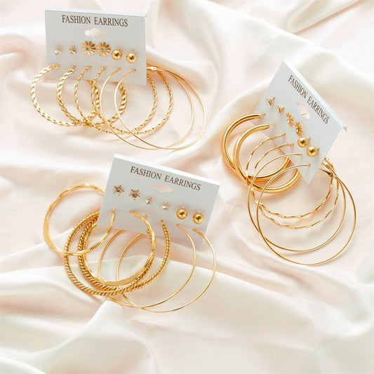 Accessories creative 6 pairs of earrings personality big circle simple set earrings fashion exaggerated earrings