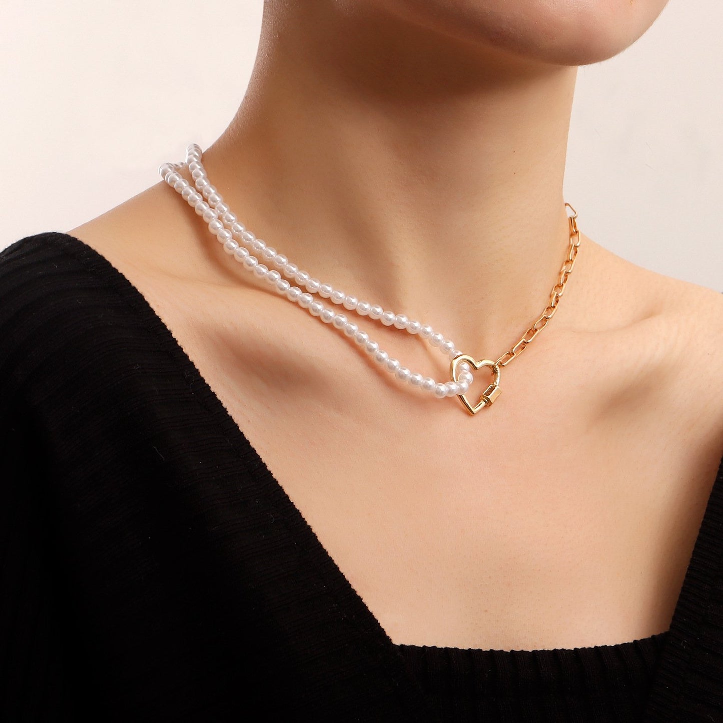 Jewelry ins creative imitation baroque pearl hollow love pendant necklace female necklace niche
