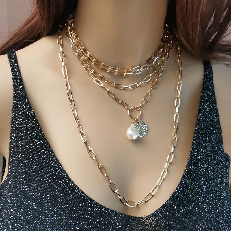 Jewelry Personality Geometric Baroque Necklace Women's Retro Punk Multilayer Mix and Match Chain Necklace