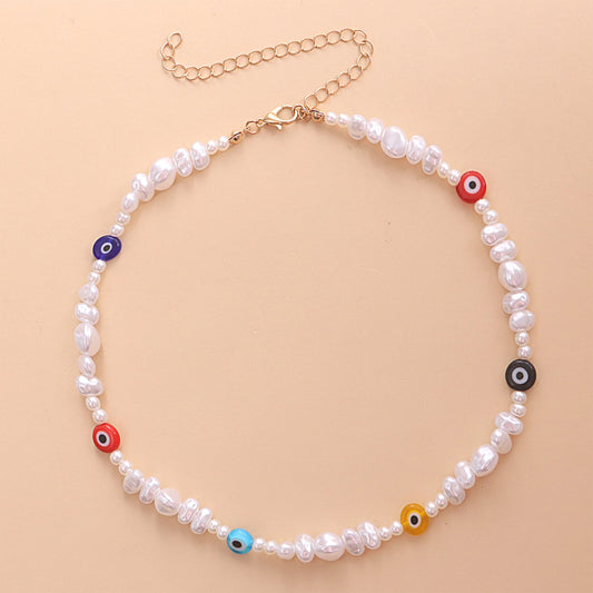 Jewelry Irregular Shaped Pearl Eye Necklace Ladies Short Fashion Devil Eye Necklace
