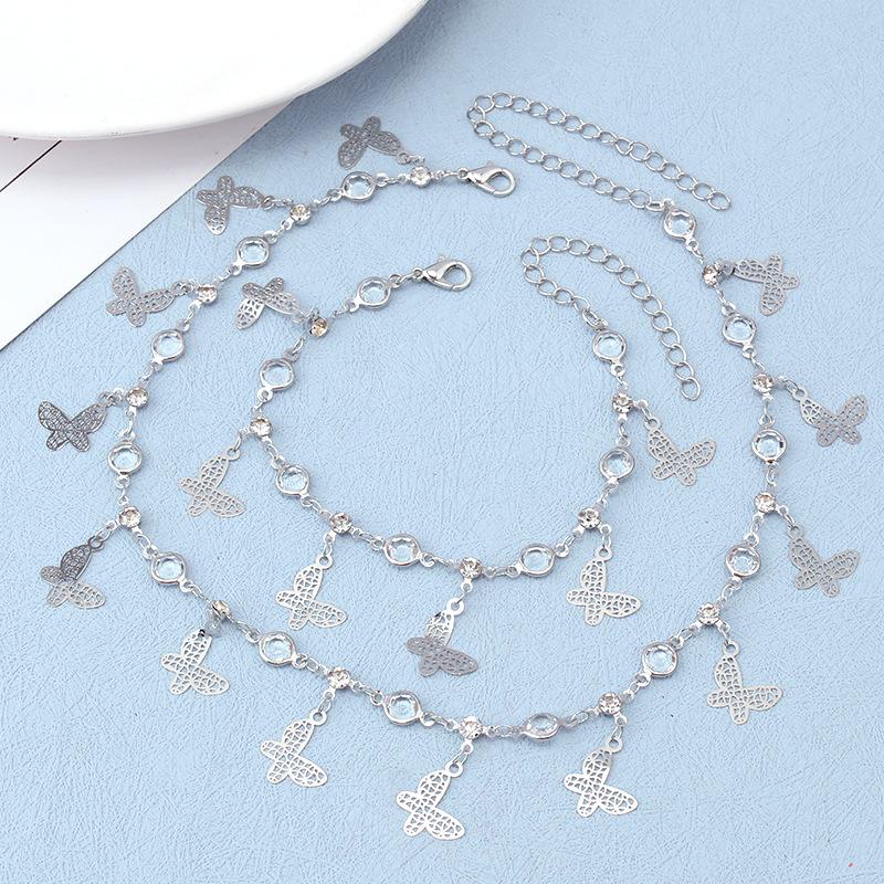 Ins niche design copper butterfly pendant necklace fashion geometry acrylic diamond chain bracelet anklet