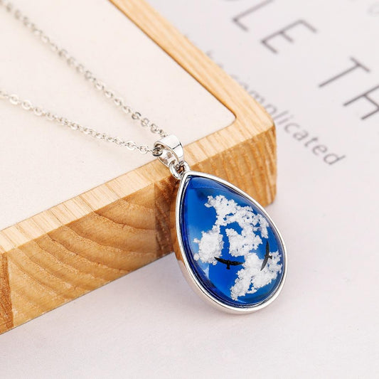 Jewelry ETSY Handmade Blue Sky White Cloud Eagle Pendant Geometric Necklace