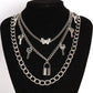 Minority Design Diamond Butterfly Necklace Female Simple Versatile Padlock Key Pendant Clavicle Chain Multi-layer Set Chain