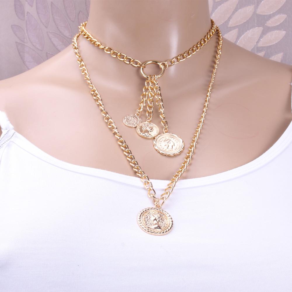 Explosive style head portrait pendant necklace clavicle chain female fashion popular retro alloy multi-layer pendant necklace