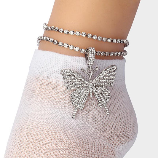 Jewelry Temperament Versatile Claw Chain Big Butterfly Element Foot Decoration Fashion Diamond Set Chain Anklet