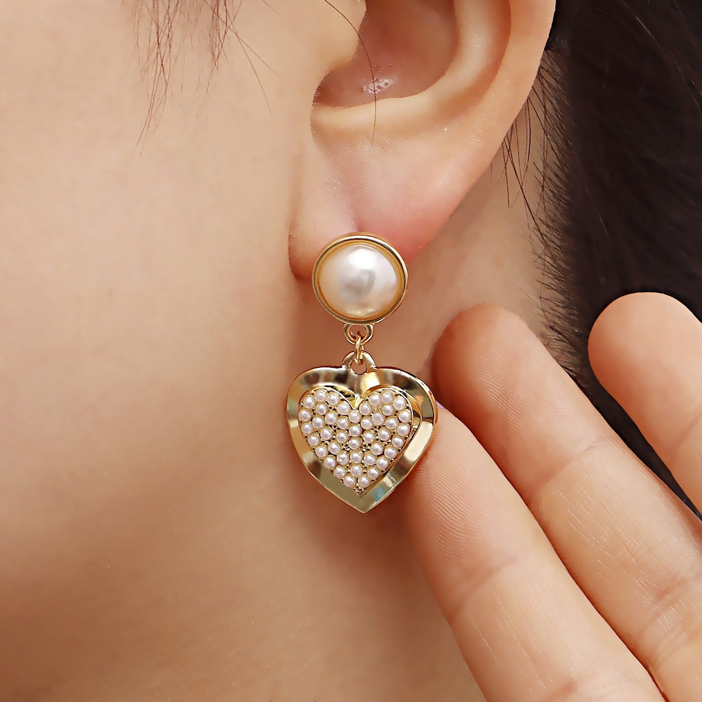 Jewelry beautiful imitation pearl love pendant earrings female hot girl ins trend earrings