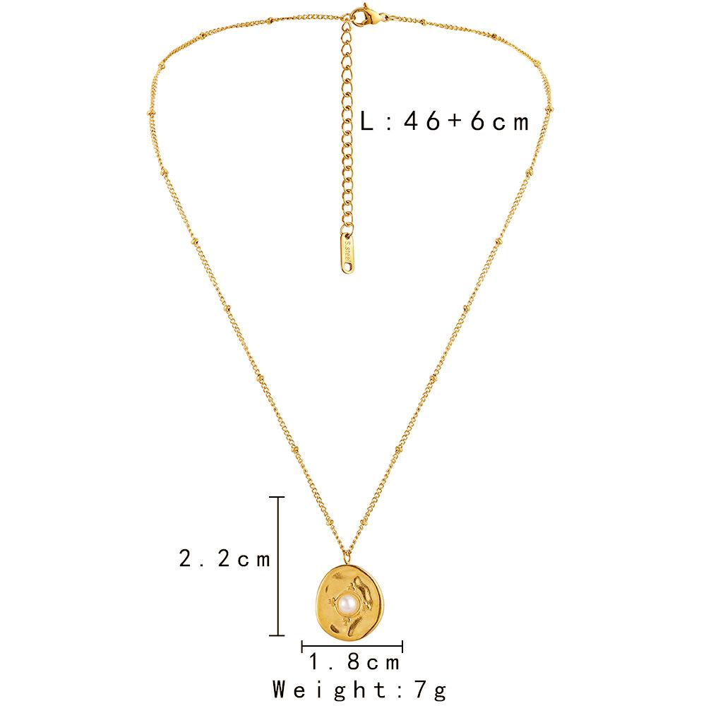 Fashion Simple Personality Advanced Sense Light Luxury Minority Stainless Steel Gold Retro Coin Pearl Short Necklace Female