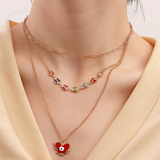 Jewelry Temperament Colorful Butterfly Devil's Eye Necklace Female Creative Eye Geometric Personality Necklace