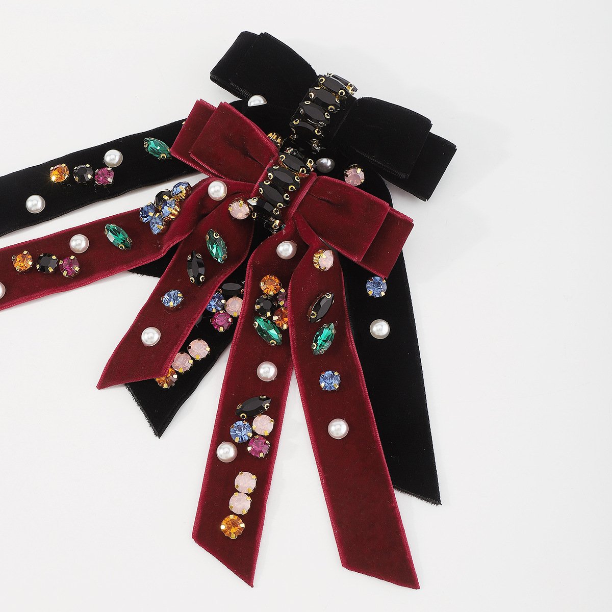 F2791 Hair Decoration Literary Double-layer Bow Hairpin Women's Gold Velvet Versatile Diamond Spring Clip