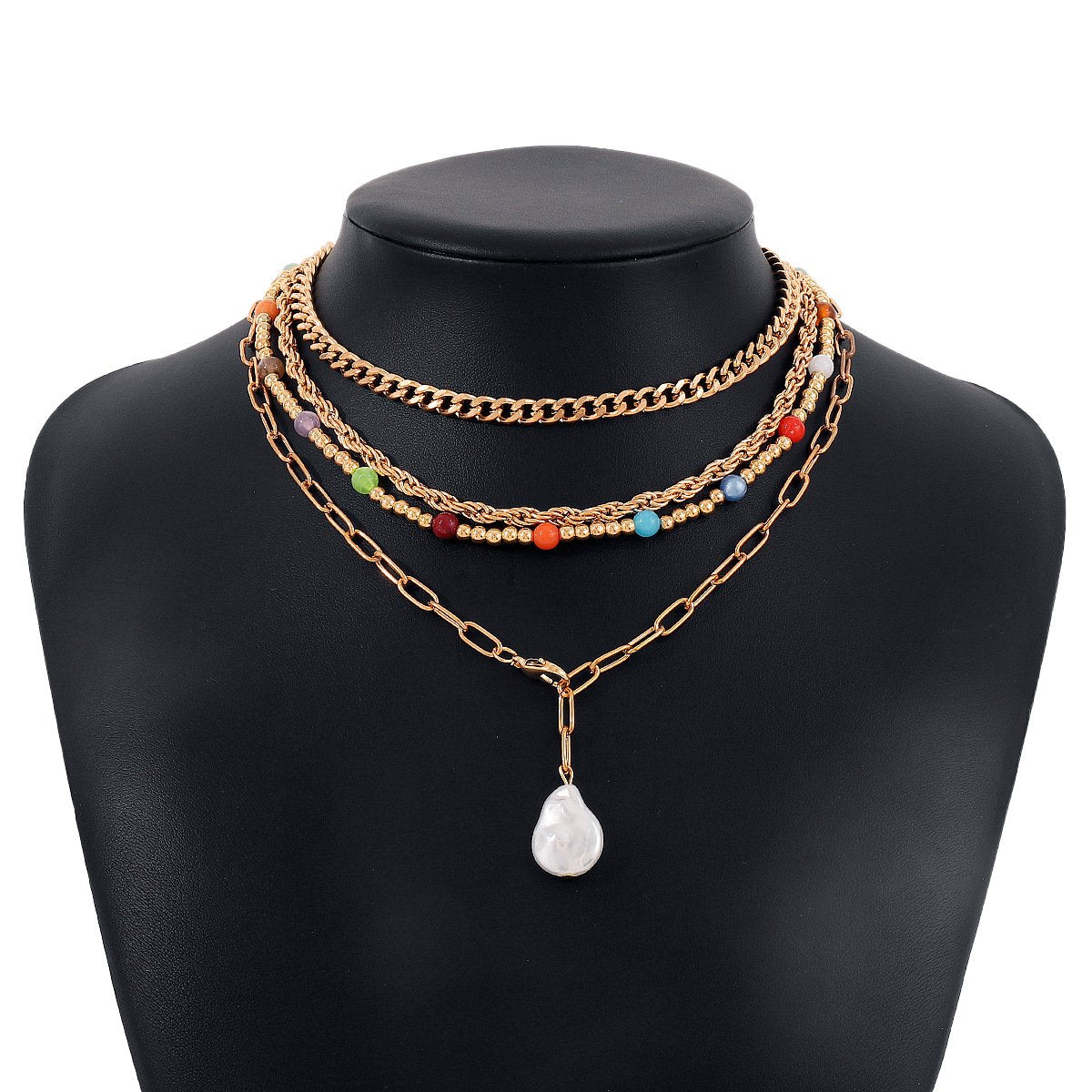 N1611 Bohemia Beach Vacation Stacked Necklace Beaded Chain Multilayer Exaggerated Geometric Necklace Women